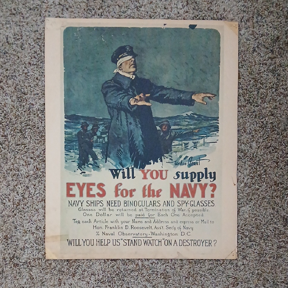 RARE WWI 1917 NAVY SUPPLY POSTER 20"X16"
